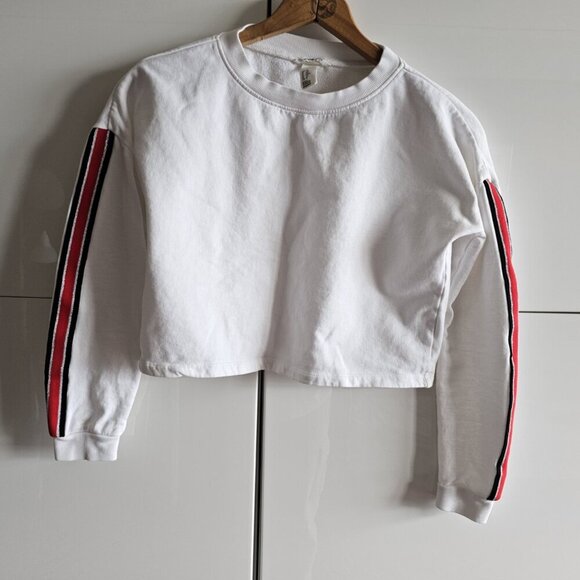 The Cropped Sweatshirt with Silve/Red/Black Sleeve Stripes - Picture 3 of 10